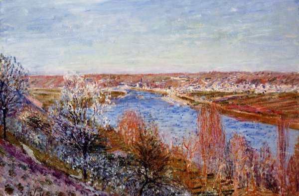 Village of Champagne at Sunset - April by Alfred Sisley - Hand-Painted Oil Painting Reproduction