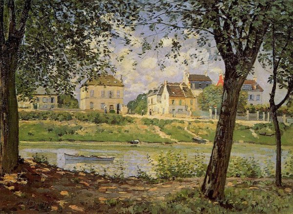 Village on the Banks of the Seine also known as Villeneuve-la-Garenne by Alfred Sisley - Hand-Painted Oil Painting Reproduction