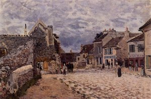 Village Street - Grey Weather by Alfred Sisley Oil Painting