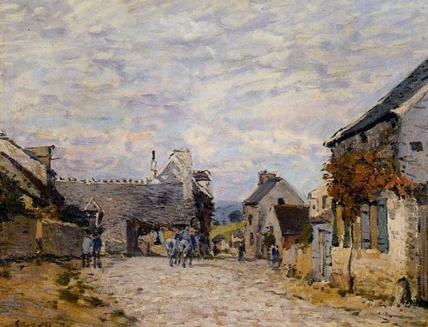 Village Street - Louveciennes by Alfred Sisley - Hand-Painted Oil Painting Reproduction