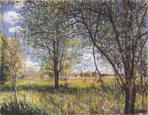 Willows in a Field - Afternoon by Alfred Sisley Oil Painting