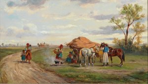 Begegnung auf der Landstrase by Alfred Steinacker Oil Painting