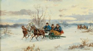 Jagd in winterlicher Landschaft by Alfred Steinacker Oil Painting