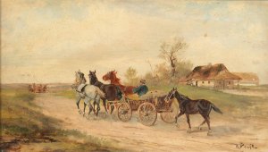 Ungarisches Marktfuhrwerk by Alfred Steinacker Oil Painting