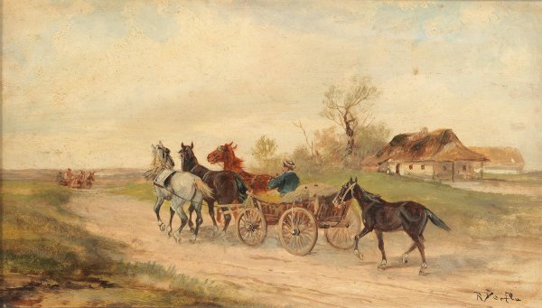 Ungarisches Marktfuhrwerk by Alfred Steinacker - Hand-Painted Oil Painting Reproduction