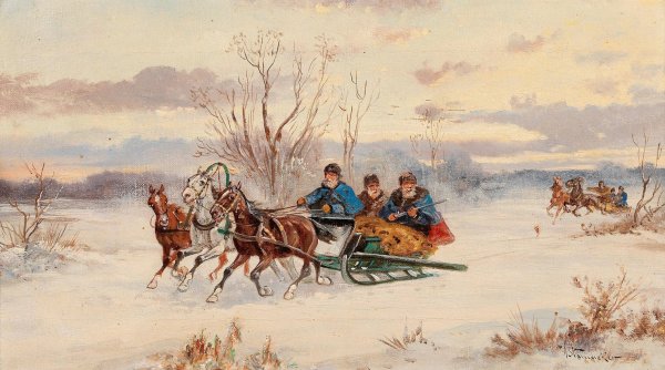 Winter Ride by Alfred Steinacker - Hand-Painted Oil Painting Reproduction