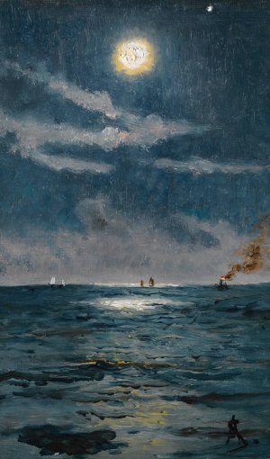 A Calm Moonlit Marine Scene by Alfred Stevens Oil Painting