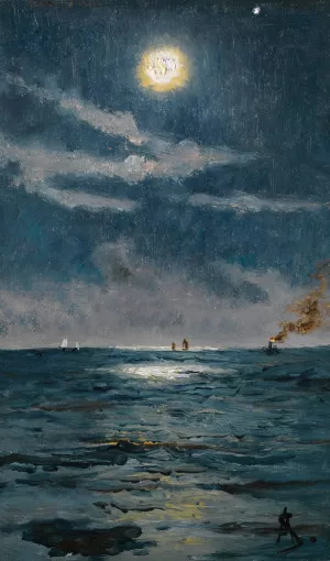 A Calm Moonlit Marine Scene by Alfred Stevens Oil Painting