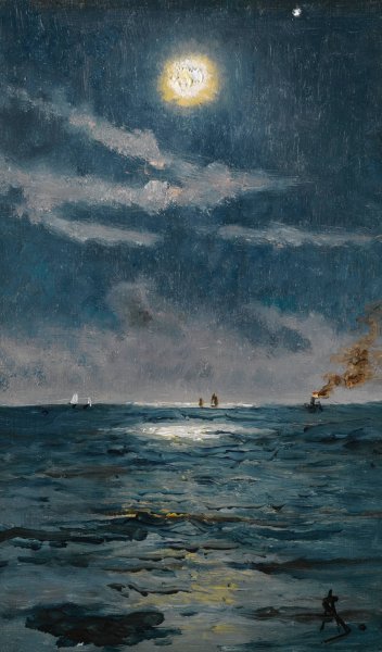 A Calm Moonlit Marine Scene by Alfred Stevens - Hand-Painted Oil Painting Reproduction