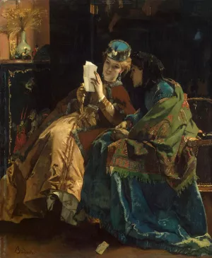 A Pleasant Letter by Alfred Stevens Oil Painting
