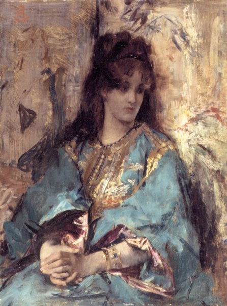 A Woman Seated in Oriental Dress by Alfred Stevens - Hand-Painted Oil Painting Reproduction