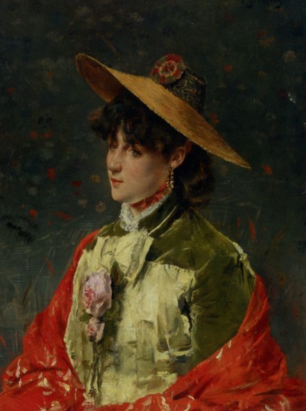 Main Product Photo of Au Chapeau de Paille Painting by Alfred Stevens
