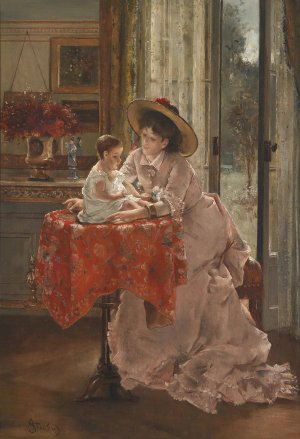Die gluckliche Mutter by Alfred Stevens Oil Painting