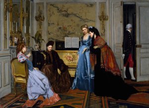 Elegant Figures in a Salon by Alfred Stevens Oil Painting