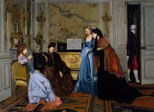 Elegant Figures in a Salon by Alfred Stevens Oil Painting