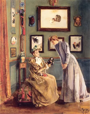 Femme a la Poupee Japonaise by Alfred Stevens Oil Painting