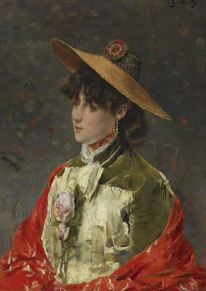 Femme Au Chapeau De Paille by Alfred Stevens Oil Painting