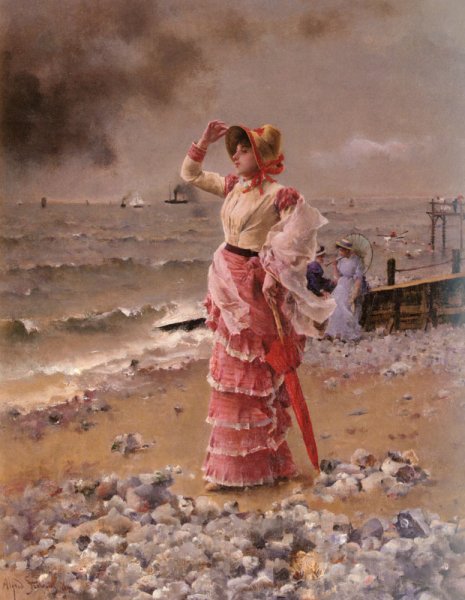Main Product Photo of Femme Elegante Voyant Filer Un Vapeur Painting by Alfred Stevens