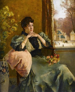 Femme pensive pres d'une fenetre by Alfred Stevens Oil Painting