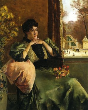 Femme Pensive pres Dune Fenetre by Alfred Stevens Oil Painting