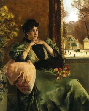 Femme Pensive pres Dune Fenetre by Alfred Stevens Oil Painting