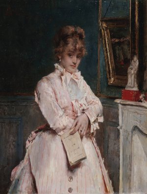Jeune femme tenant un livre by Alfred Stevens Oil Painting