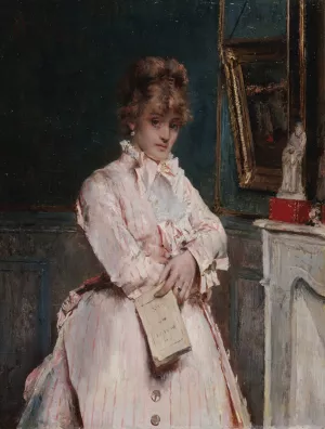 Jeune femme tenant un livre by Alfred Stevens Oil Painting