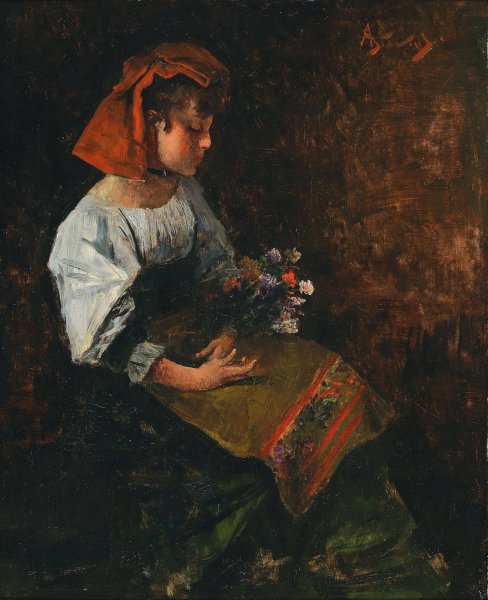 Jeune fille italienne by Alfred Stevens - Hand-Painted Oil Painting Reproduction