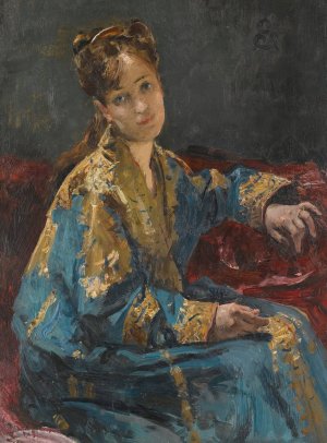 La Dame En Bleu by Alfred Stevens Oil Painting