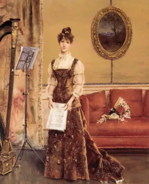 La Femme a la Harpe by Alfred Stevens - Oil Painting Reproduction
