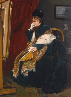 La femme en vert dans l'atelier by Alfred Stevens Oil Painting