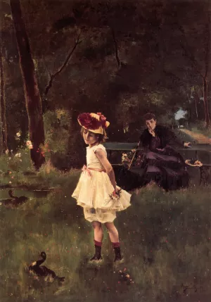 La Fillette au Canard by Alfred Stevens Oil Painting
