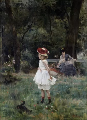 La Fillette Aux Canards Oil painting by Alfred Stevens