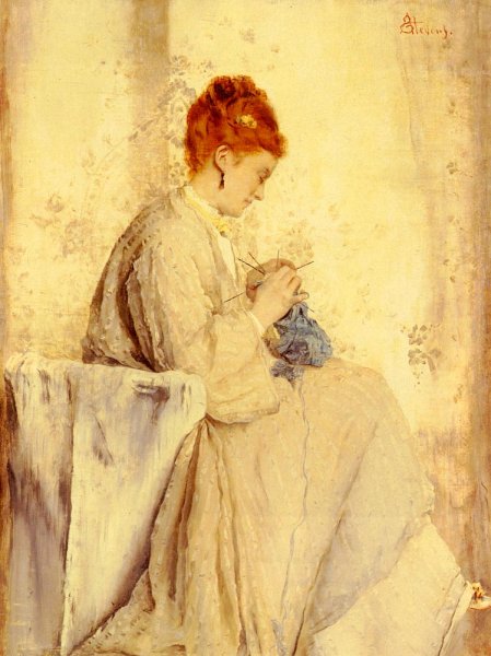 Main Product Photo of La Tricoteuse Painting by Alfred Stevens