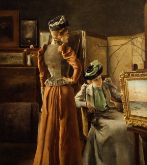 Looking at a Painting by Alfred Stevens Oil Painting
