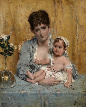 Mother And Child by Alfred Stevens Oil Painting