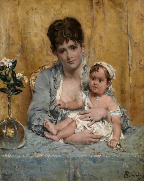 Mother And Child  by Alfred Stevens - Hand-Painted Oil Painting Reproduction