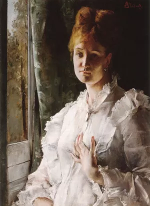 Portrait of a Woman in White by Alfred Stevens - Oil Painting Reproduction