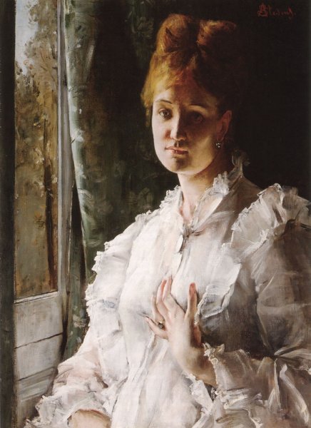 Main Product Photo of Portrait of a Woman in White Painting by Alfred Stevens