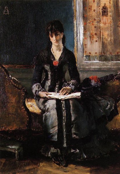 Portrait of a Young Woman by Alfred Stevens - Hand-Painted Oil Painting Reproduction