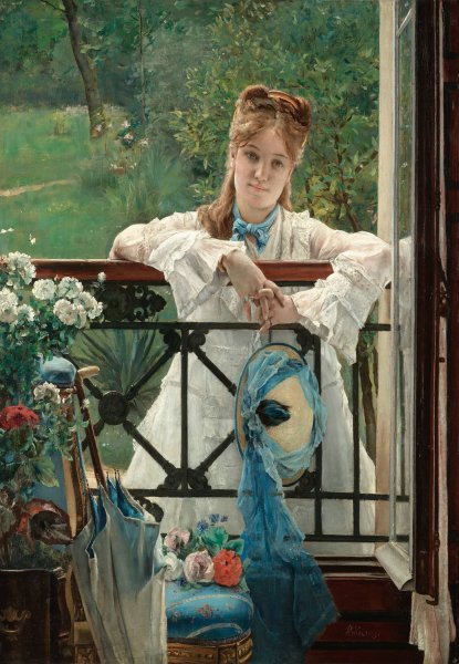 Un Bleuet  by Alfred Stevens - Hand-Painted Oil Painting Reproduction