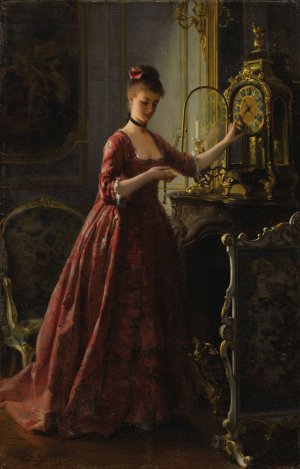 Winding The Mantle Clock by Alfred Stevens Oil Painting
