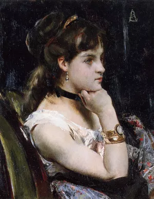 Woman Wearing a Bracelet by Alfred Stevens Oil Painting