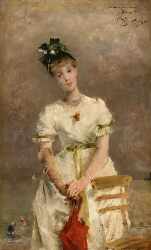 Young Woman By The Sea by Alfred Stevens Oil Painting