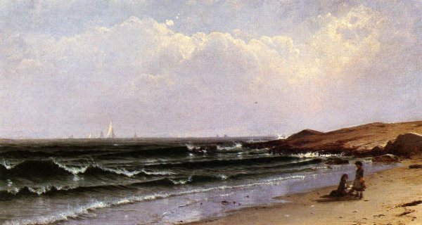 Children at the Seashore by Alfred Thompson Bricher - Hand-Painted Oil Painting Reproduction