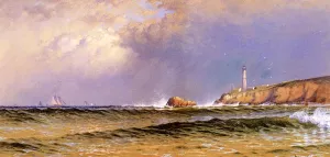 Coastal Scene with Lighthouse by Alfred Thompson Bricher Oil Painting