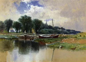 Landscape with Children on a Bridge Oil painting by Alfred Thompson Bricher