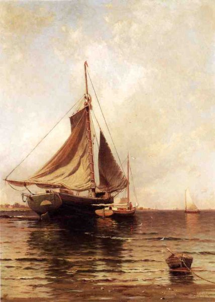 Oyster Boats by Alfred Thompson Bricher - Hand-Painted Oil Painting Reproduction