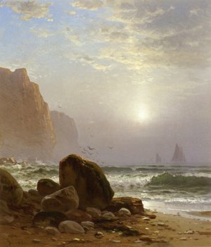 Rocky Coastal Scene with a View of Passing Ships