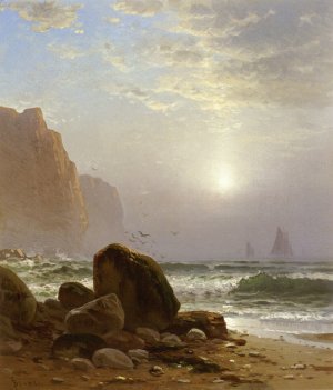 Rocky Coastal Scene with a View of Passing Ships by Alfred Thompson Bricher Oil Painting